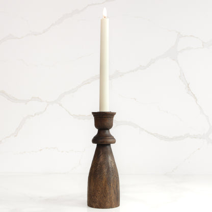 8" Dark Wood Taper Candle Holder