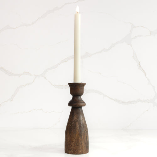 8" Dark Wood Taper Candle Holder - Interior Delights