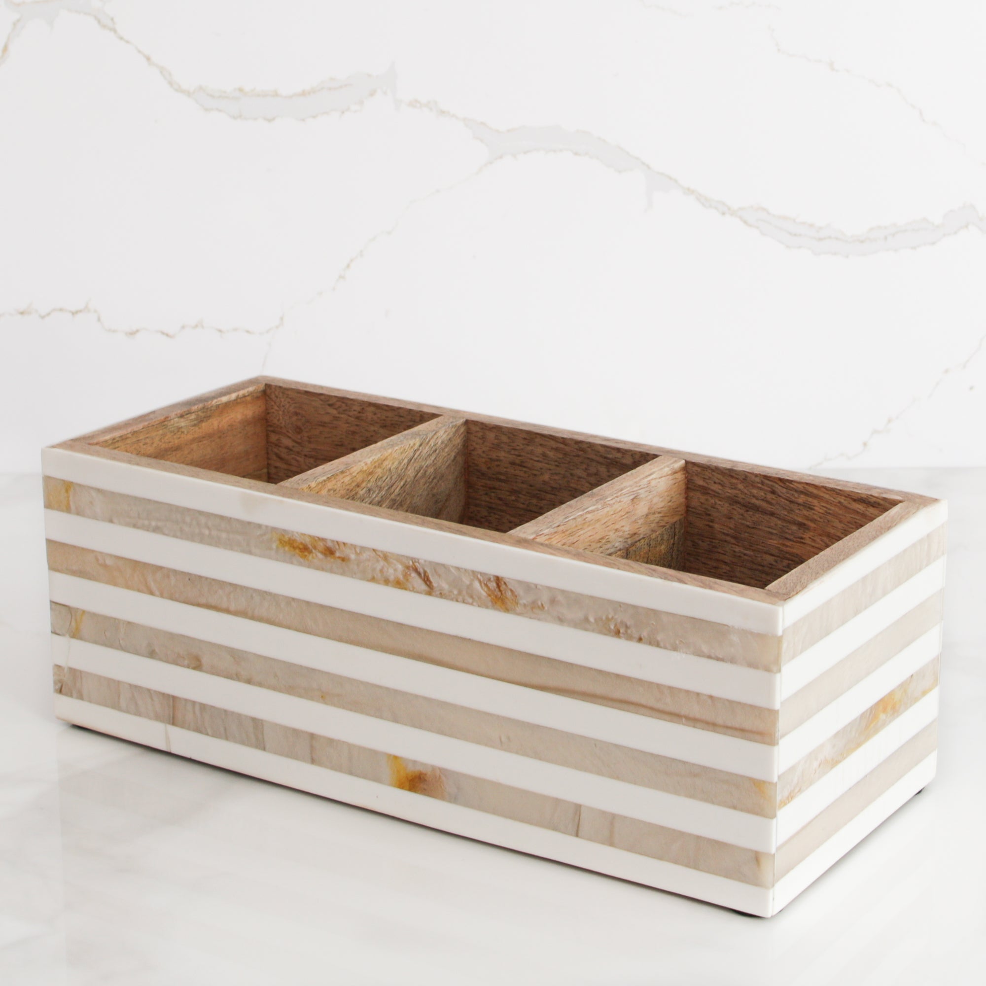 Beige Striped Resin 3 Section Caddy