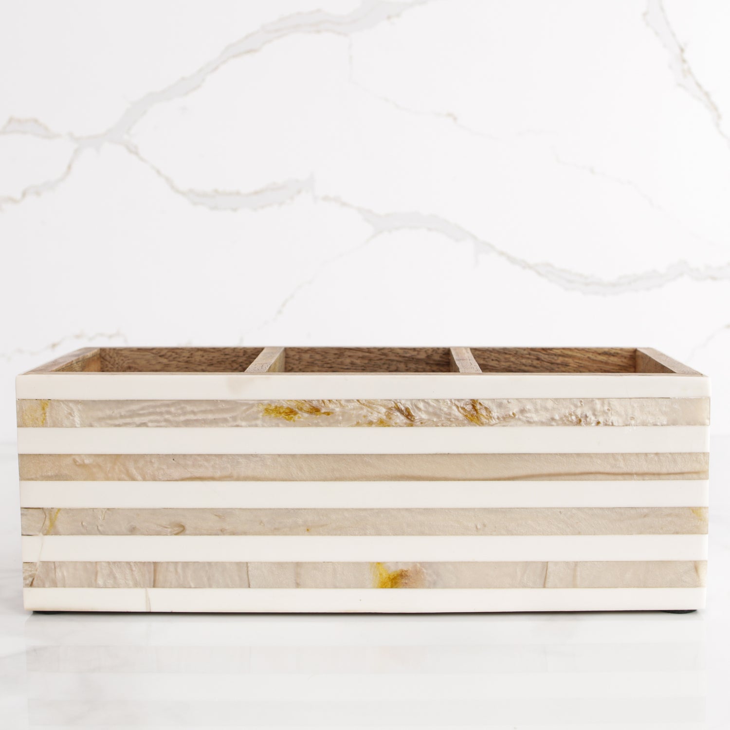 Beige Striped Resin 3 Section Caddy