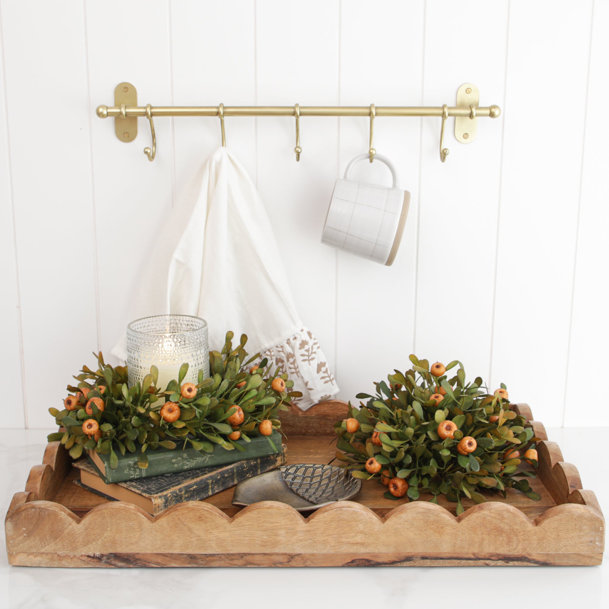 Wood Scalloped Rectangle Tray
