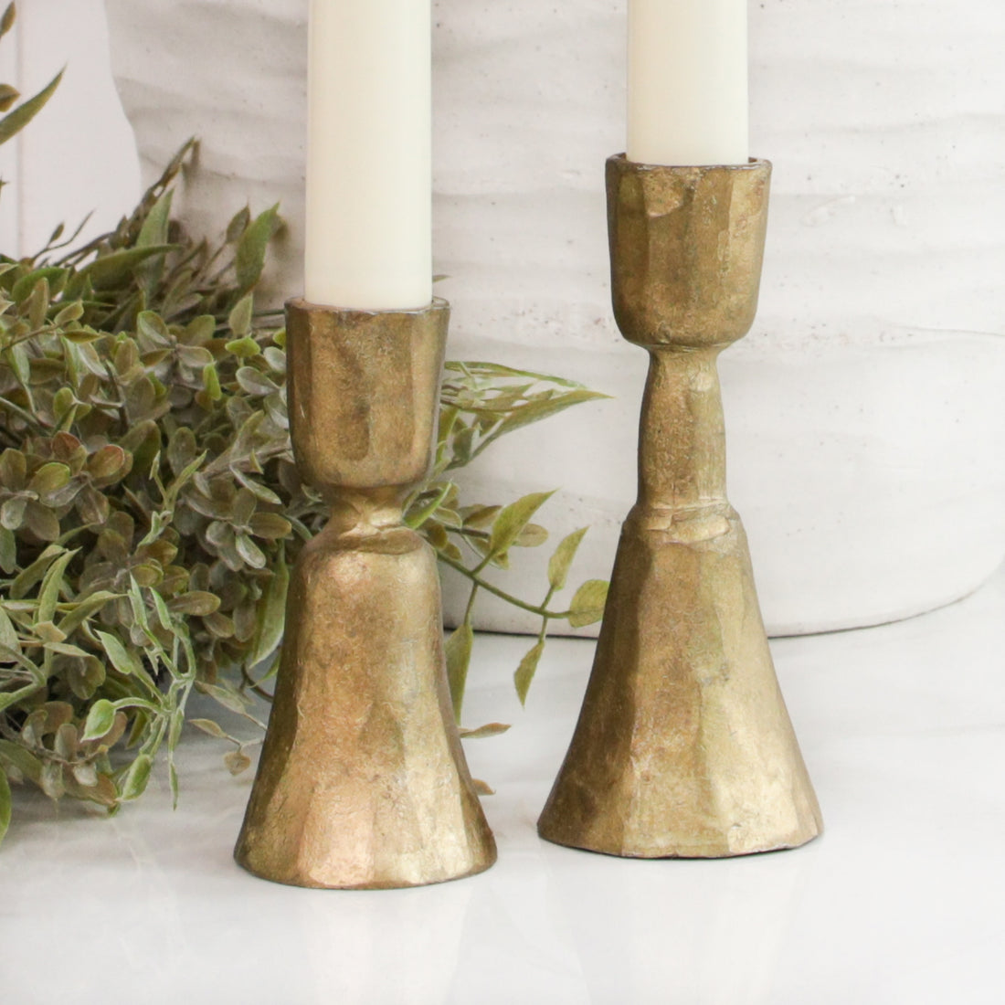Short Gold Candle Holders- Set of 2