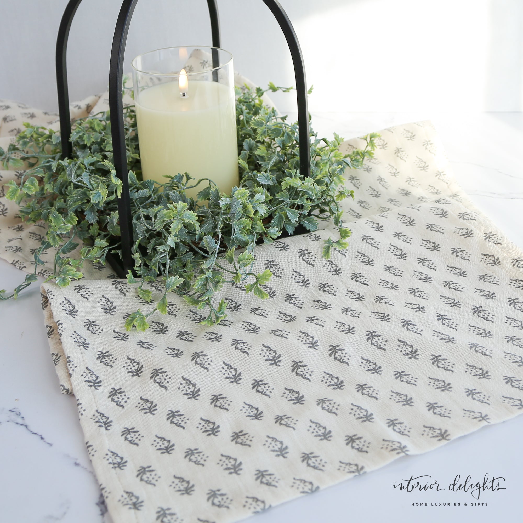 Block Print Runner-Ivory &amp; Gray - Interior Delights