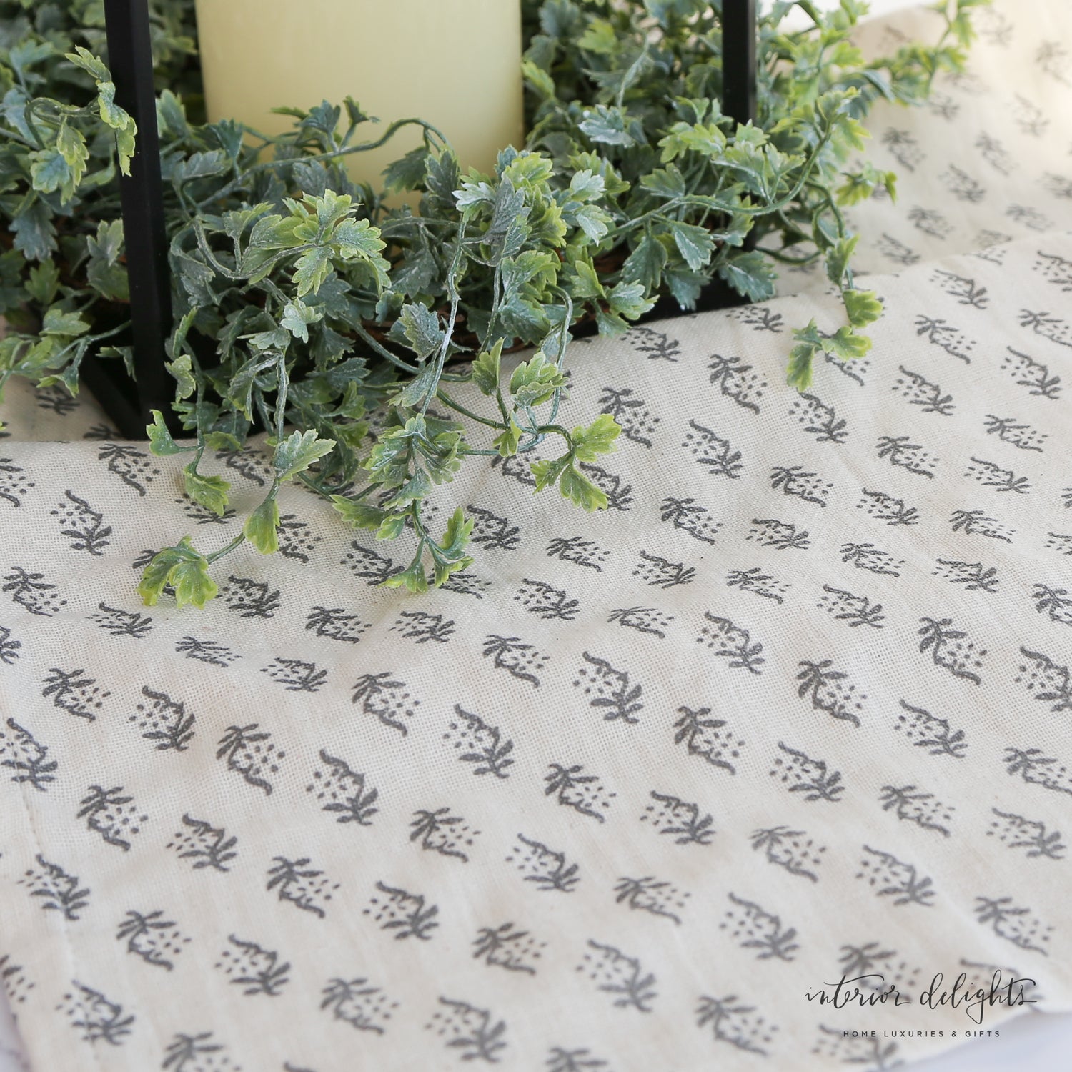 Block Print Runner-Ivory &amp; Gray - Interior Delights