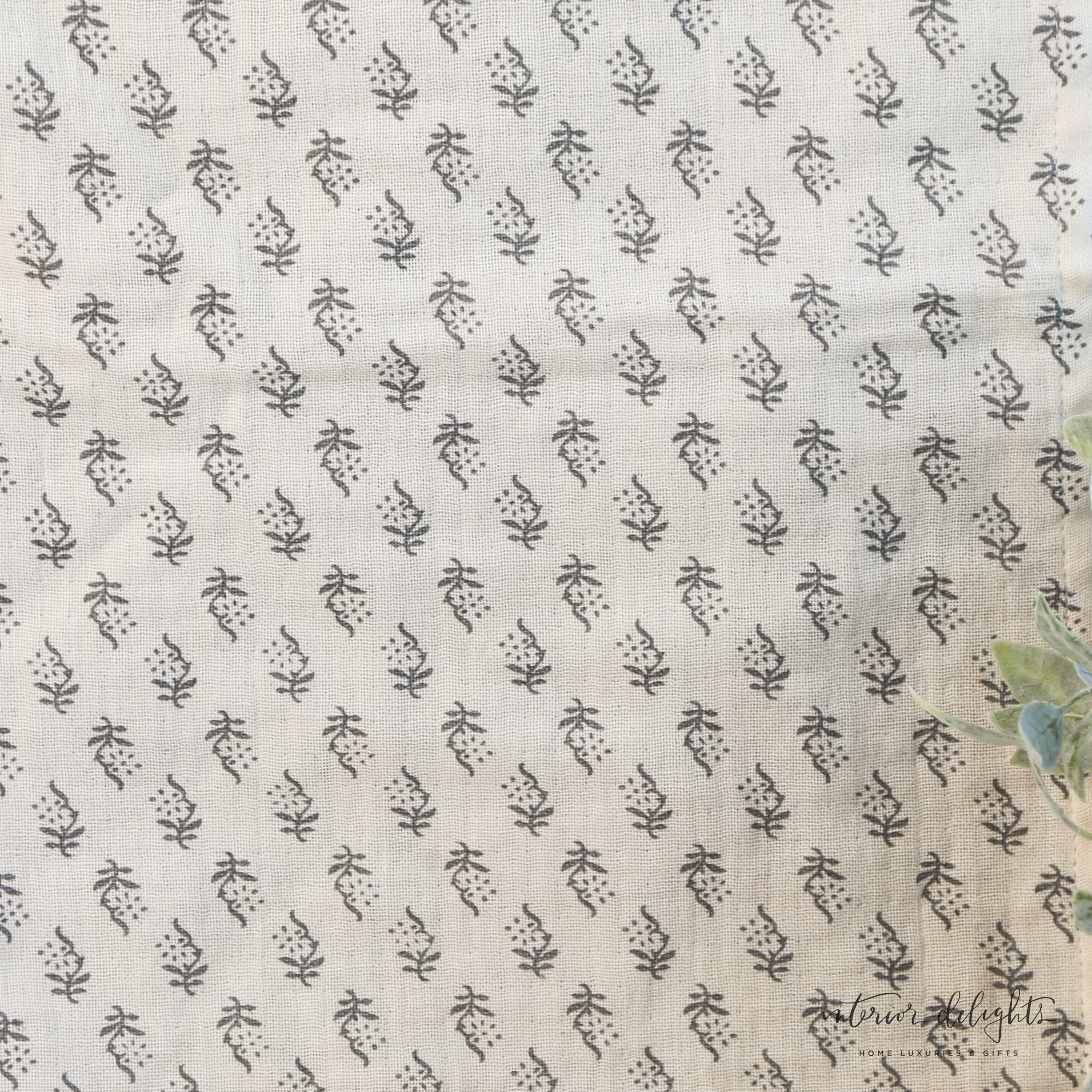 Block Print Runner-Ivory &amp; Gray - Interior Delights