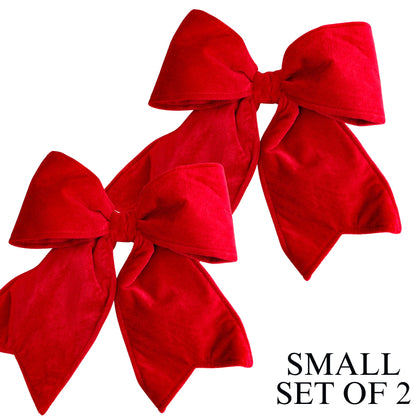 22"  Small Red Outdoor Velvet Bow, Set of 2