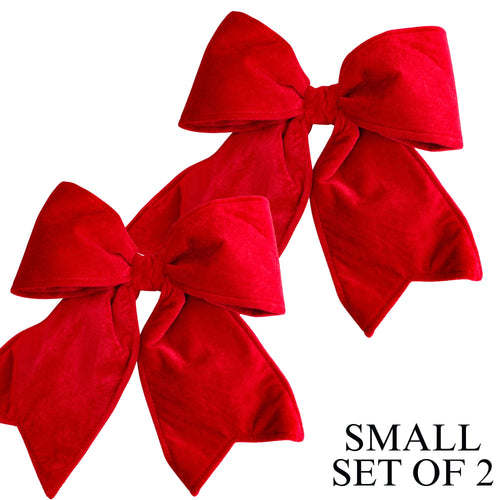 22"  Small Red Outdoor Velvet Bow, Set of 2