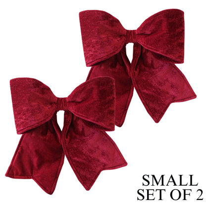 22" Small Cranberry Outdoor Velvet Bow, Set of 2
