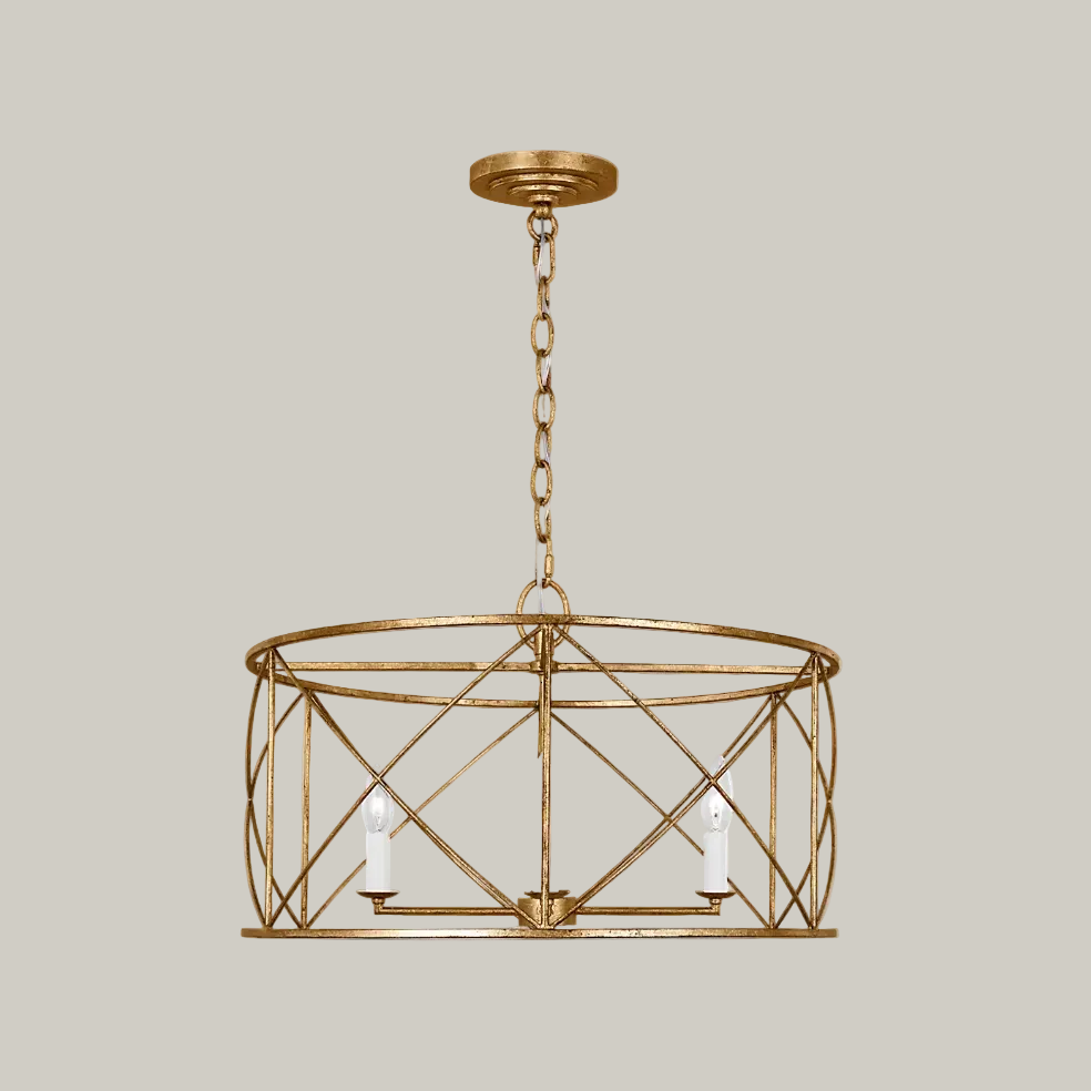Stephanie - Aged Antique Gold - 4 Light Drum Chandelier - Interior Delights