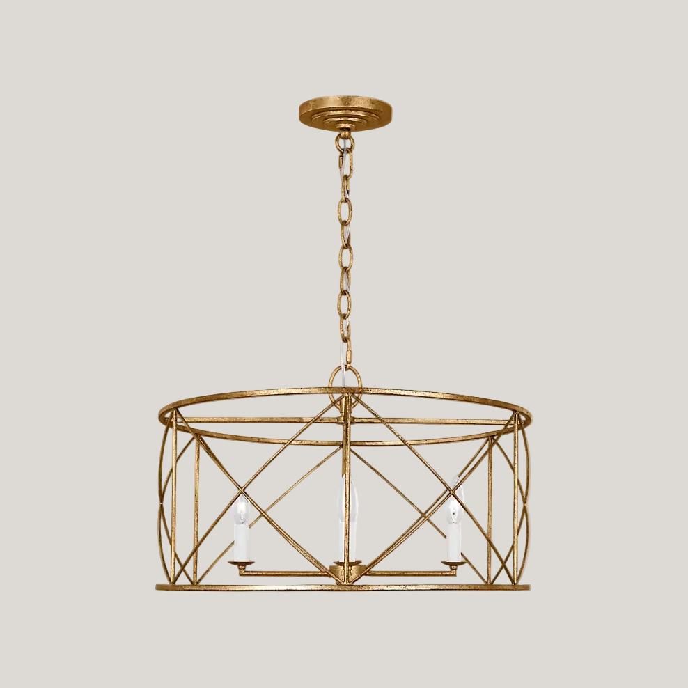 Stephanie - Aged Antique Gold - 4 Light Drum Chandelier - Interior Delights