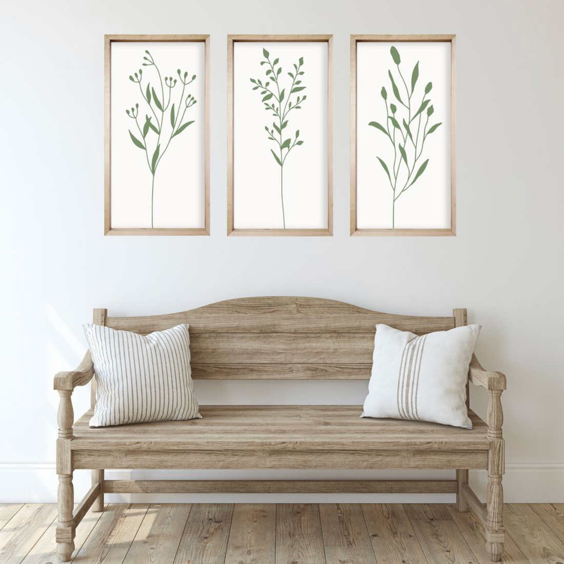 Handmade Sage and White Simple Canvas Art Set of 3 - Interior Delights
