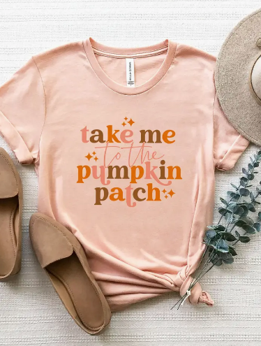 Cozy coral and orange Pumpkin Patch Stars T-Shirt perfect for fall outings and pumpkin patch visits.