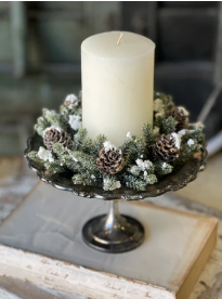 Snowy Mini Pinecone Candle Ring- 8in
