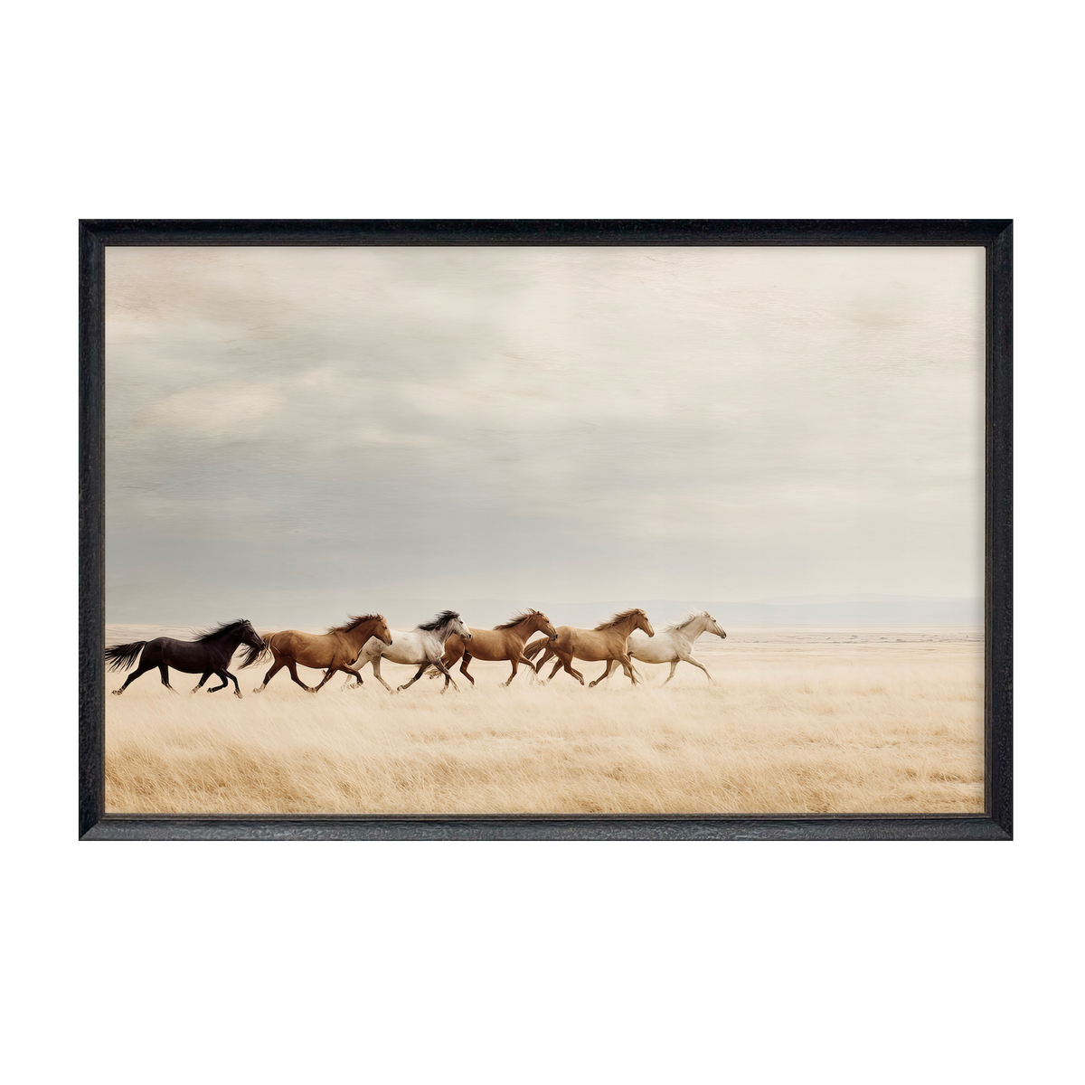 40 x 60 Wild &amp; Free Running Horses Framed Wall Art