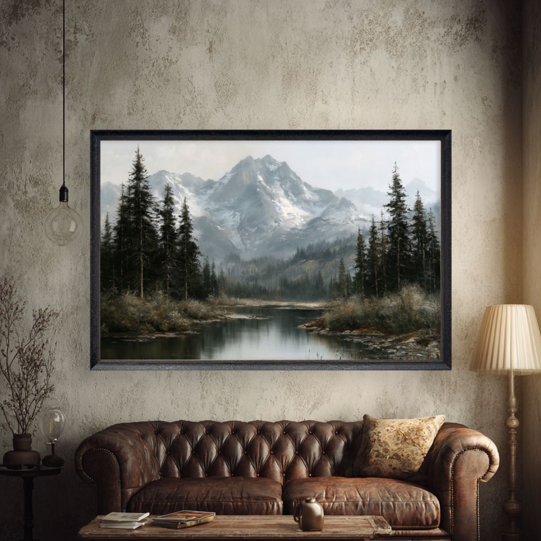 40 x 60 Evergreen Mountain Landscape Framed Wall Art