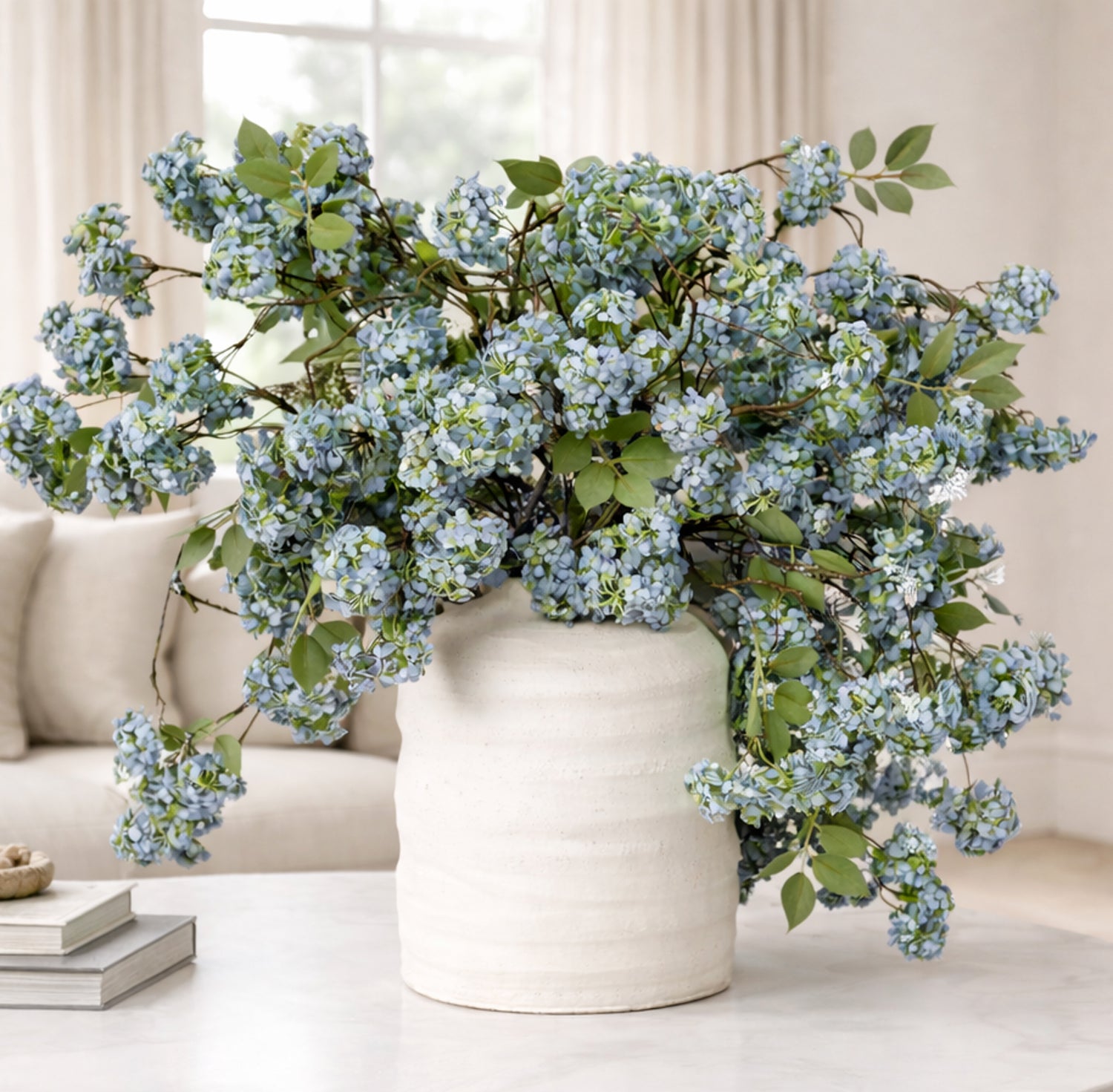 37" Blue Blooming Vine With Leaves - Interior Delights