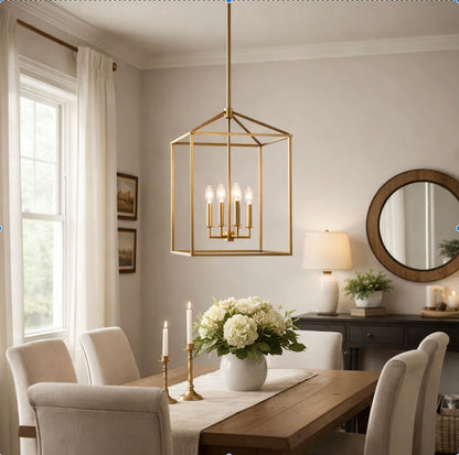 Patrick 4- Light Medium Satin Brass Lantern Chandelier - Interior Delights