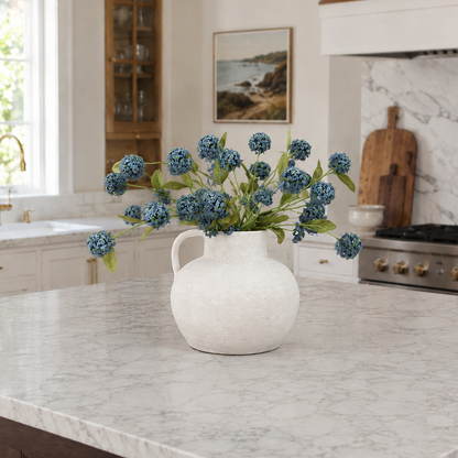 Luxe Vase and Blue Snowball Spray Arrangement