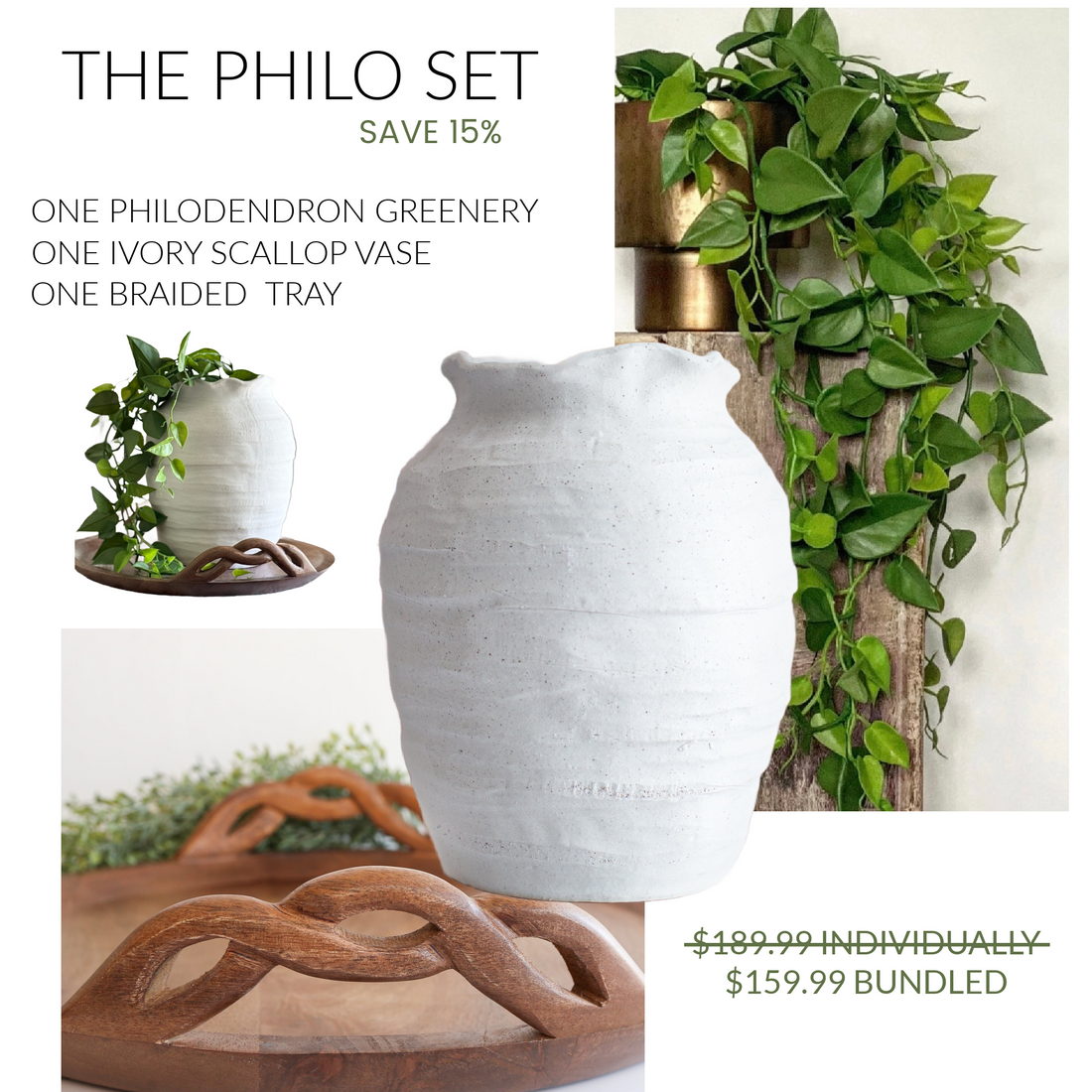 THE PHILO Curated Set: Tray, Vase and Philodendron Set