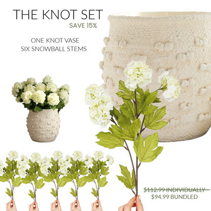 The Knot Curated Set: Cream Knot Vase + 6 Snowball Sprays