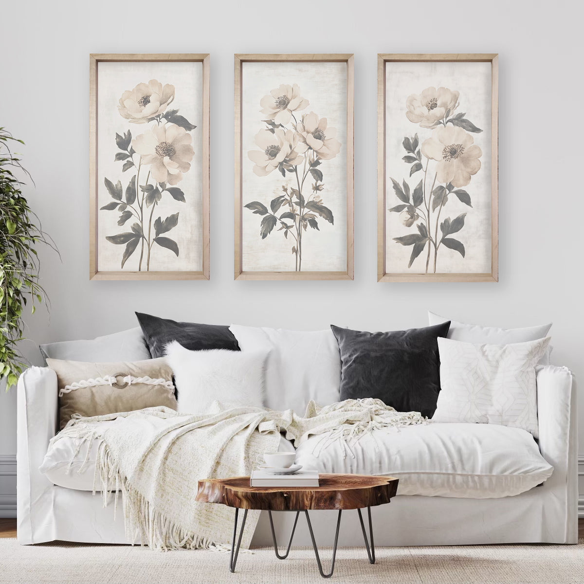 35 x 18 Vintage White Floral Botanicals
