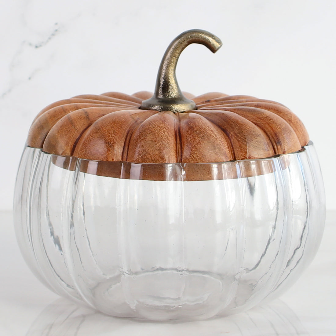 Glass Pumpkin Dishes with Wood Lids- Small or Large