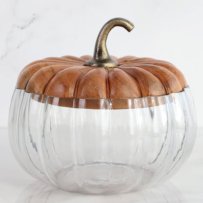 Glass Pumpkin Dishes with Wood Lids- Small or Large
