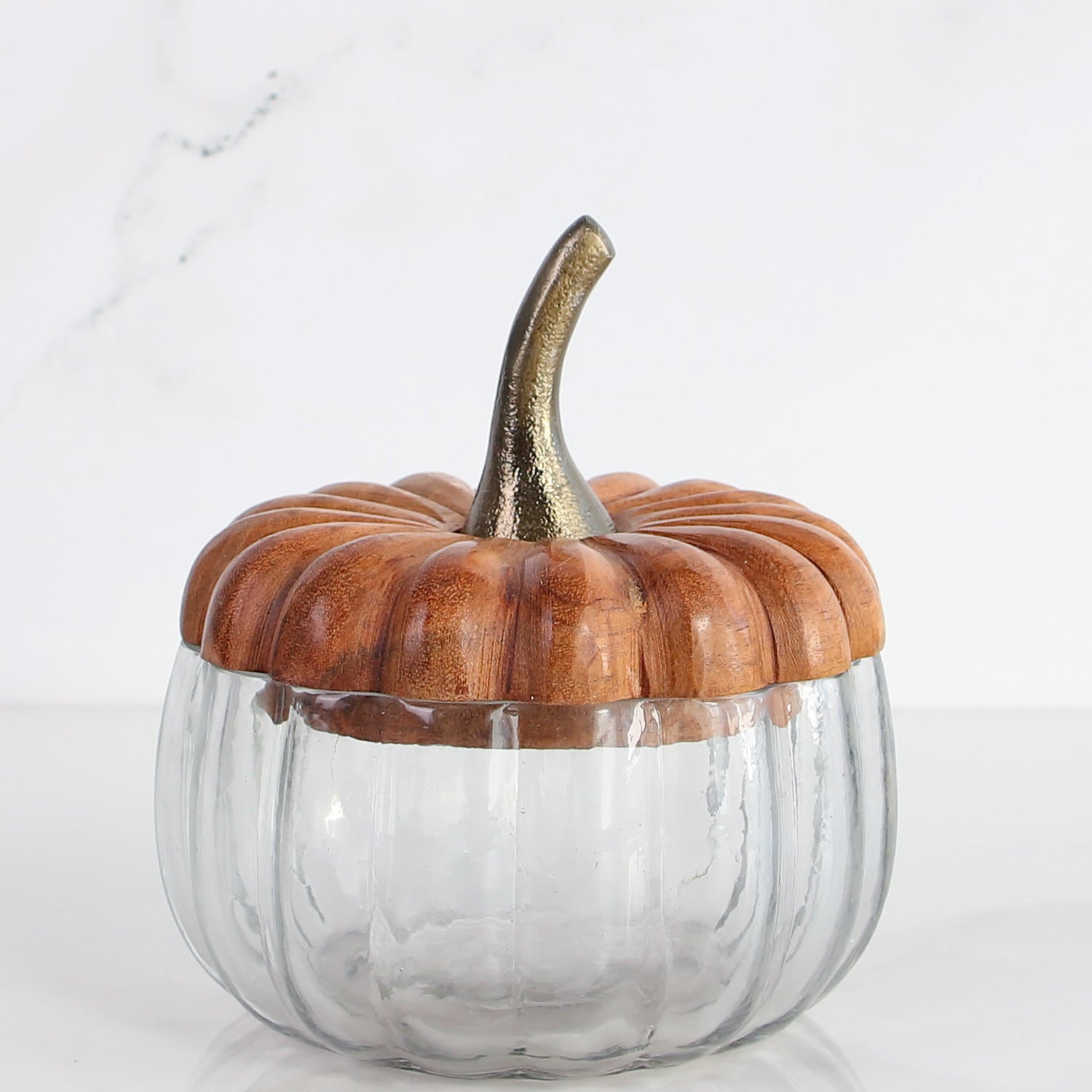 Glass Pumpkin Dishes with Wood Lids- Small or Large