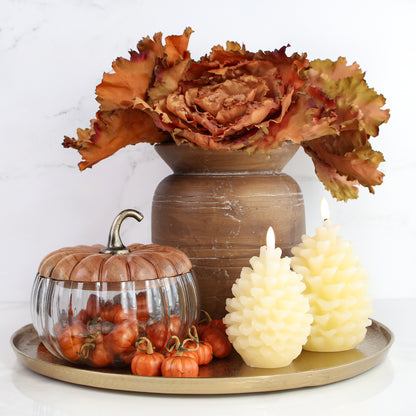 Glass Pumpkin Dishes with Wood Lids- Small or Large