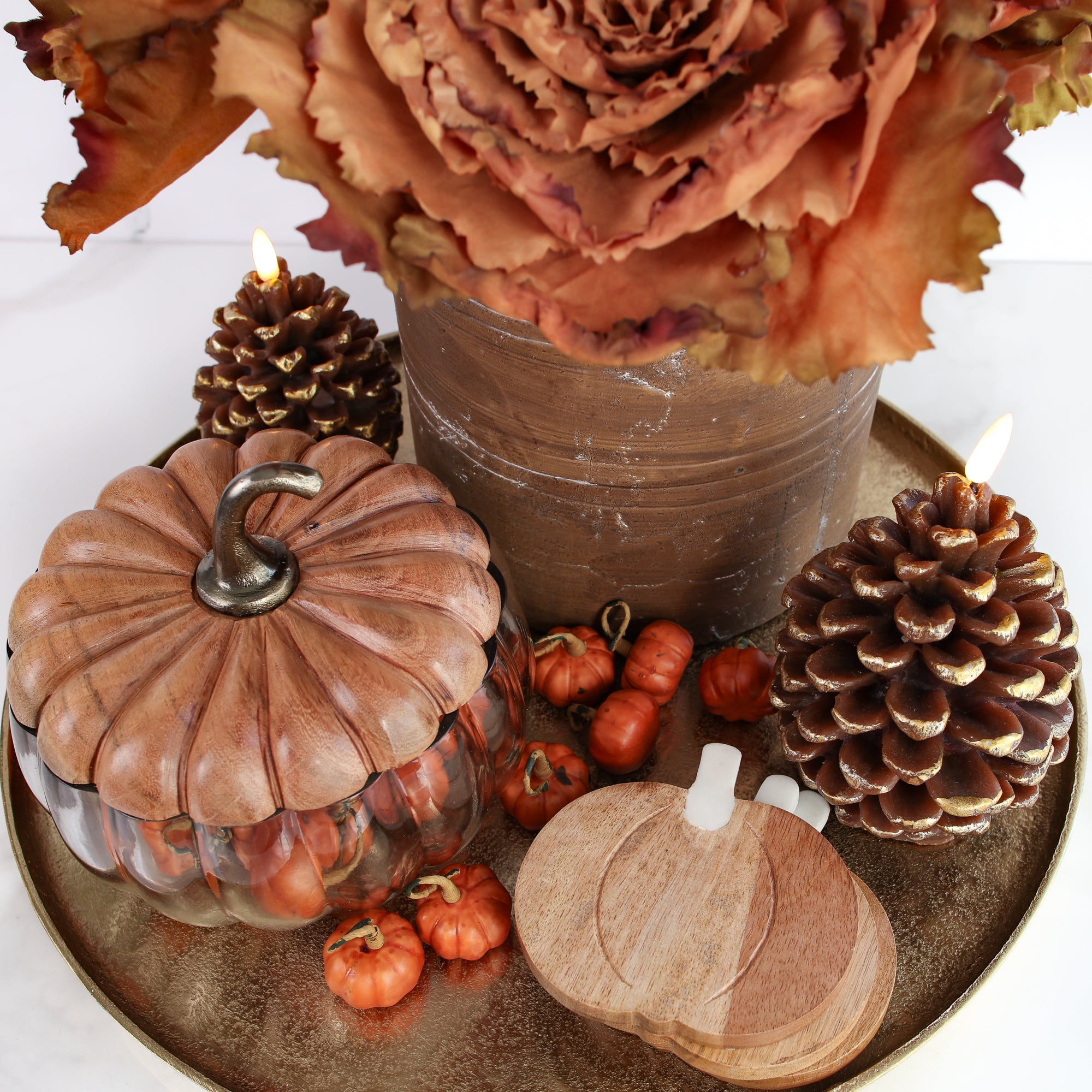 Wood and Marble Pumpkin Coasters Set of 4