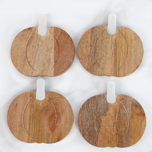 Wood and Marble Pumpkin Coasters Set of 4