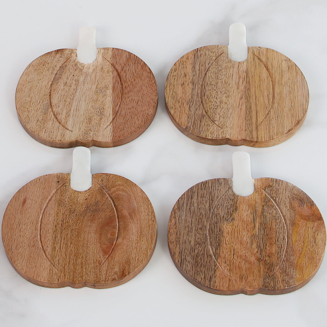 Wood and Marble Pumpkin Coasters Set of 4