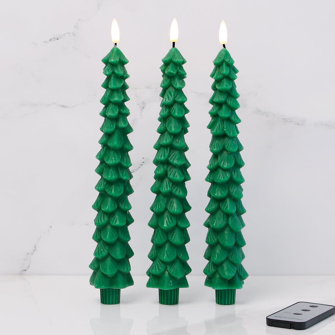 Set of 3 Green Tree Tapers with Remote