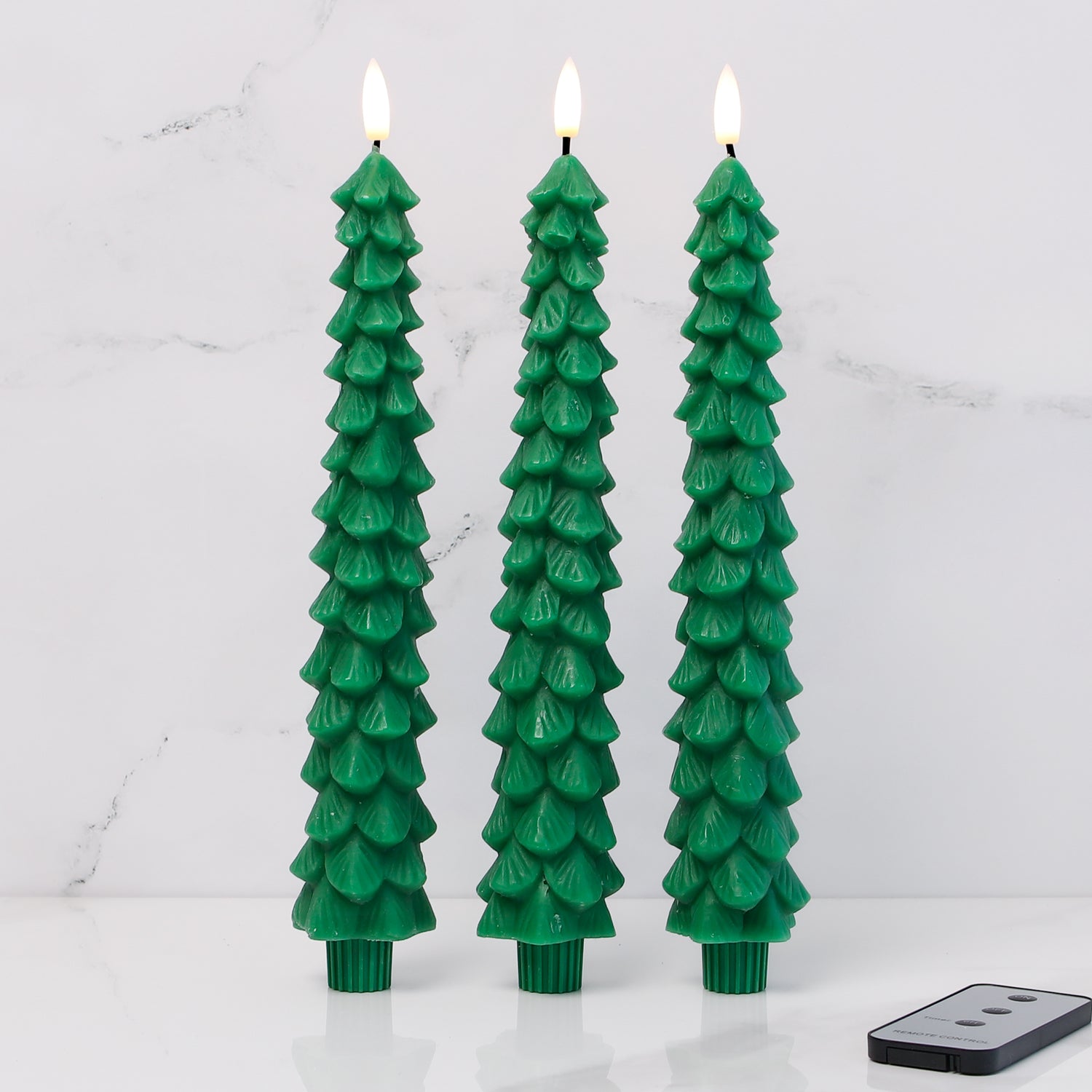 Set of 3 Green Tree Tapers with Remote