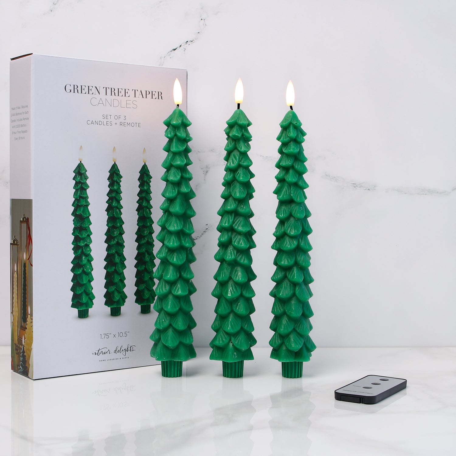 Set of 3 Green Tree Tapers with Remote