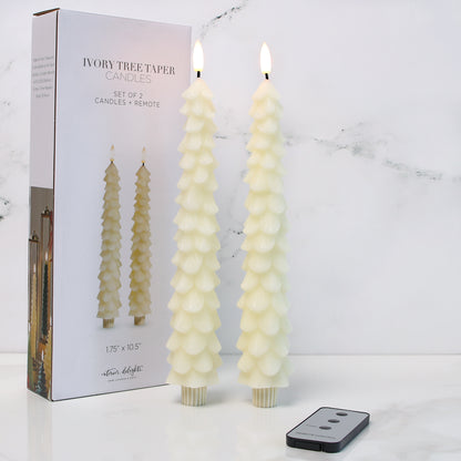 Set of 2 Cream Tree Tapers with Remote