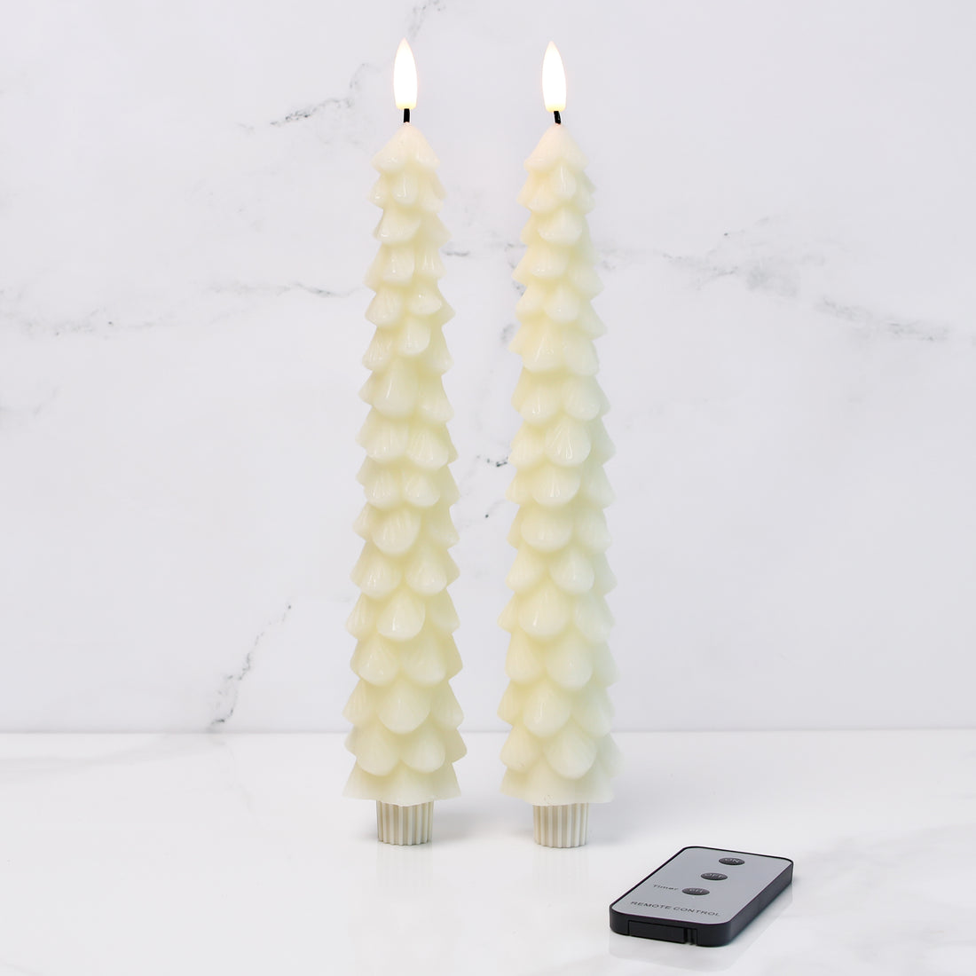 Set of 2 Cream Tree Tapers with Remote