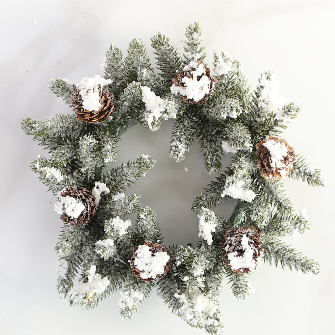 Snowy Mini Pinecone Candle Ring- 3in