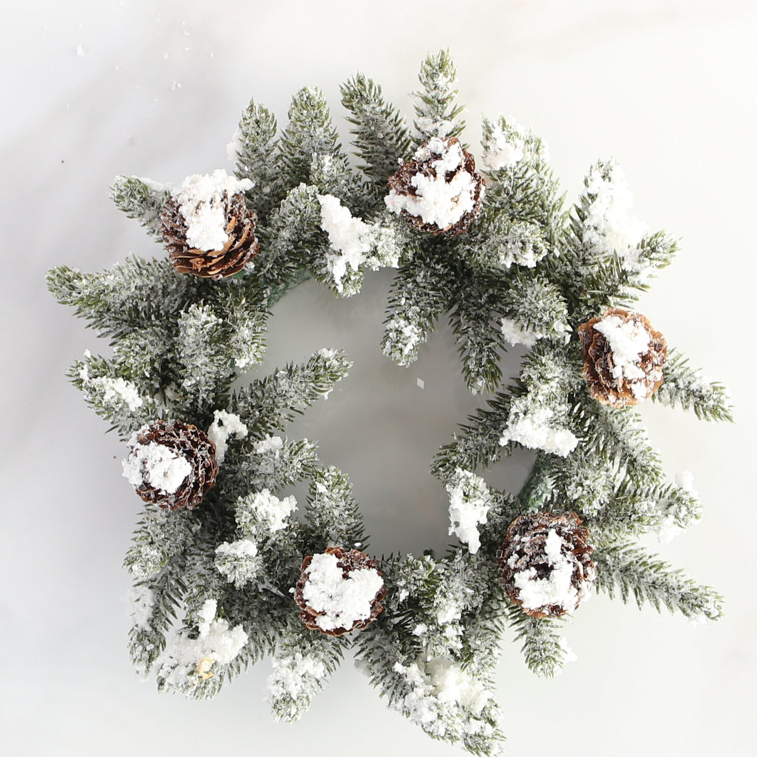 Snowy Mini Pinecone Candle Ring- 3in