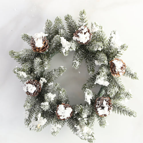 Snowy Mini Pinecone Candle Ring- 3in