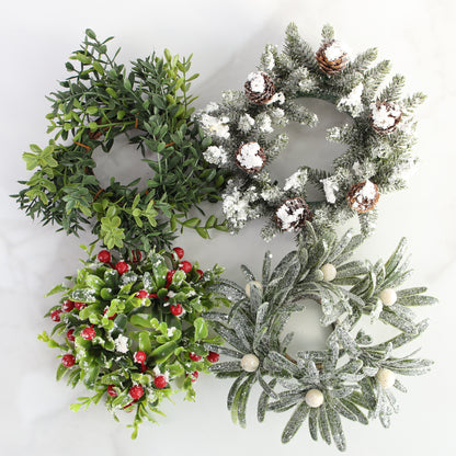 4.5&quot; Snowy Boxwood and Berry Candle Ring