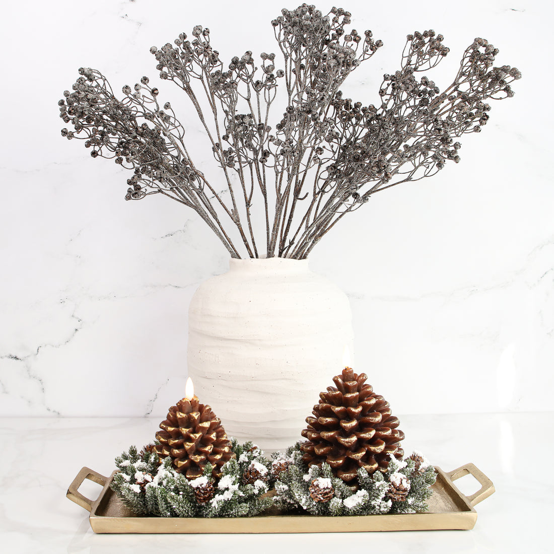 Snowy Mini Pinecone Candle Ring- 3in