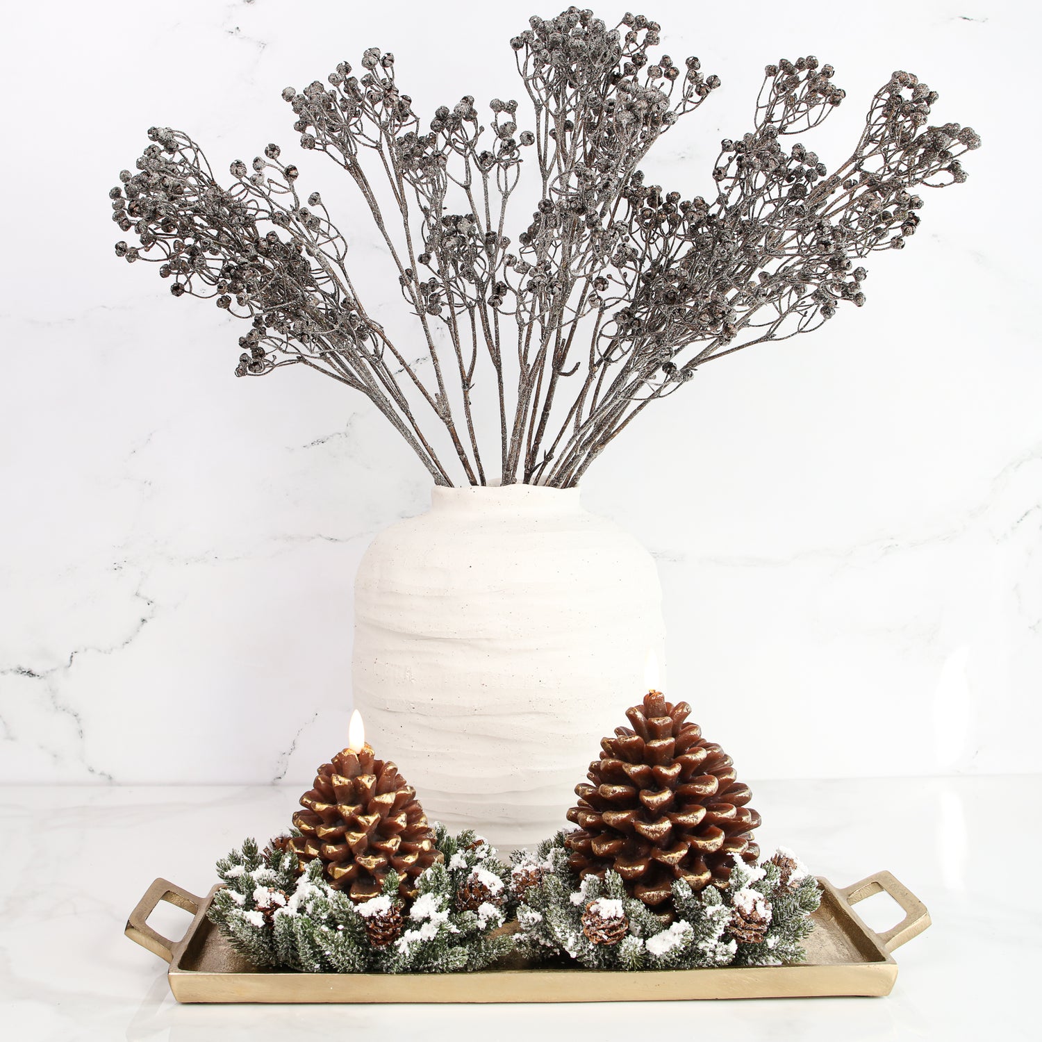 Snowy Mini Pinecone Candle Ring- 3in