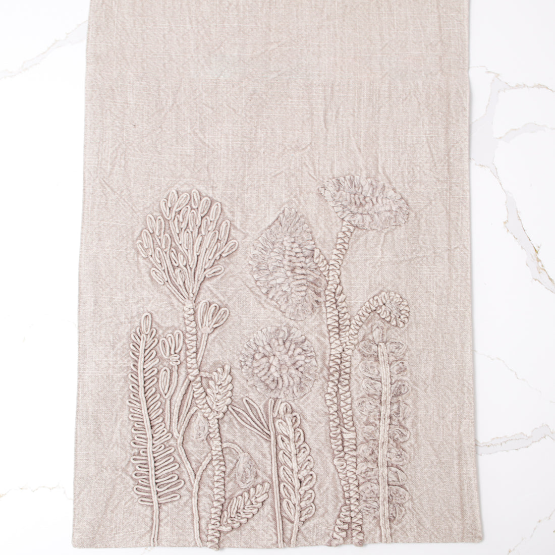 Floral Embroidered Taupe Table Runner