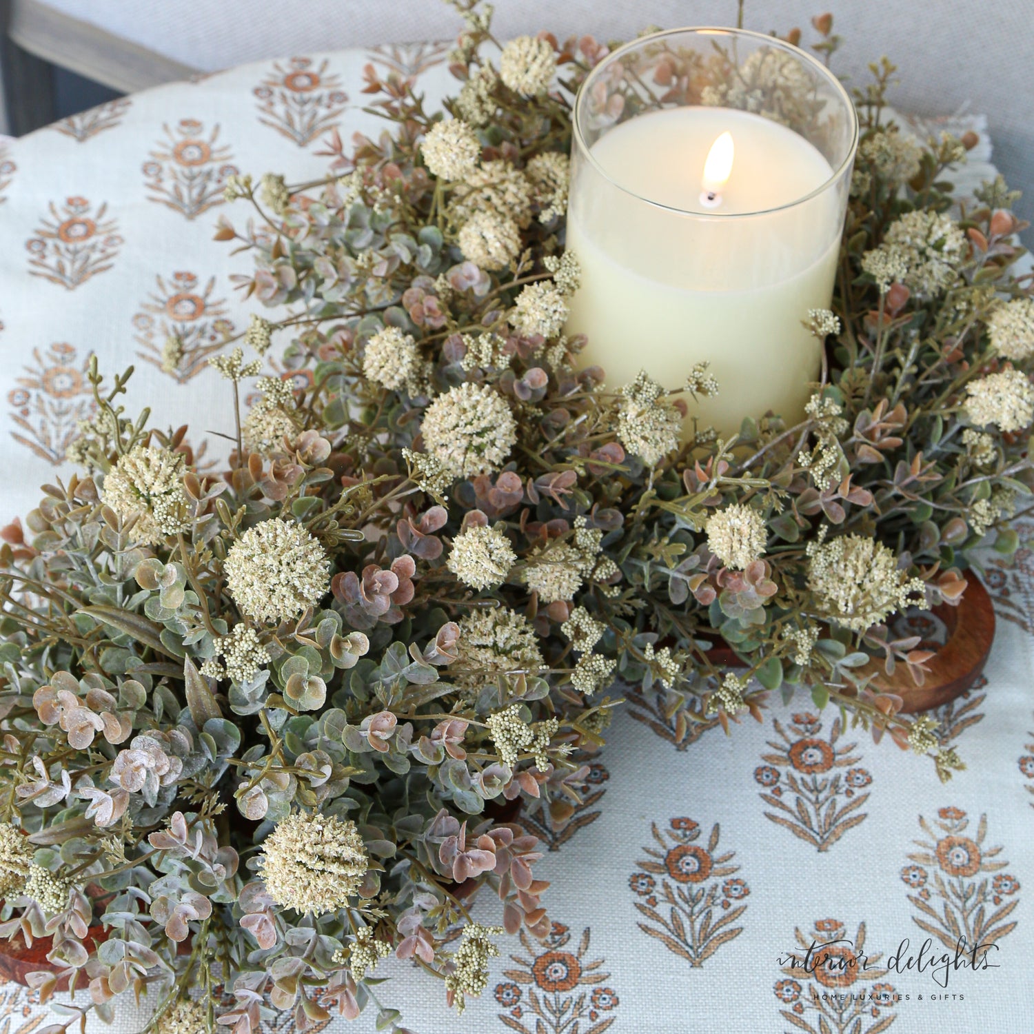 14” Cream Garden Candle Ring - Interior Delights