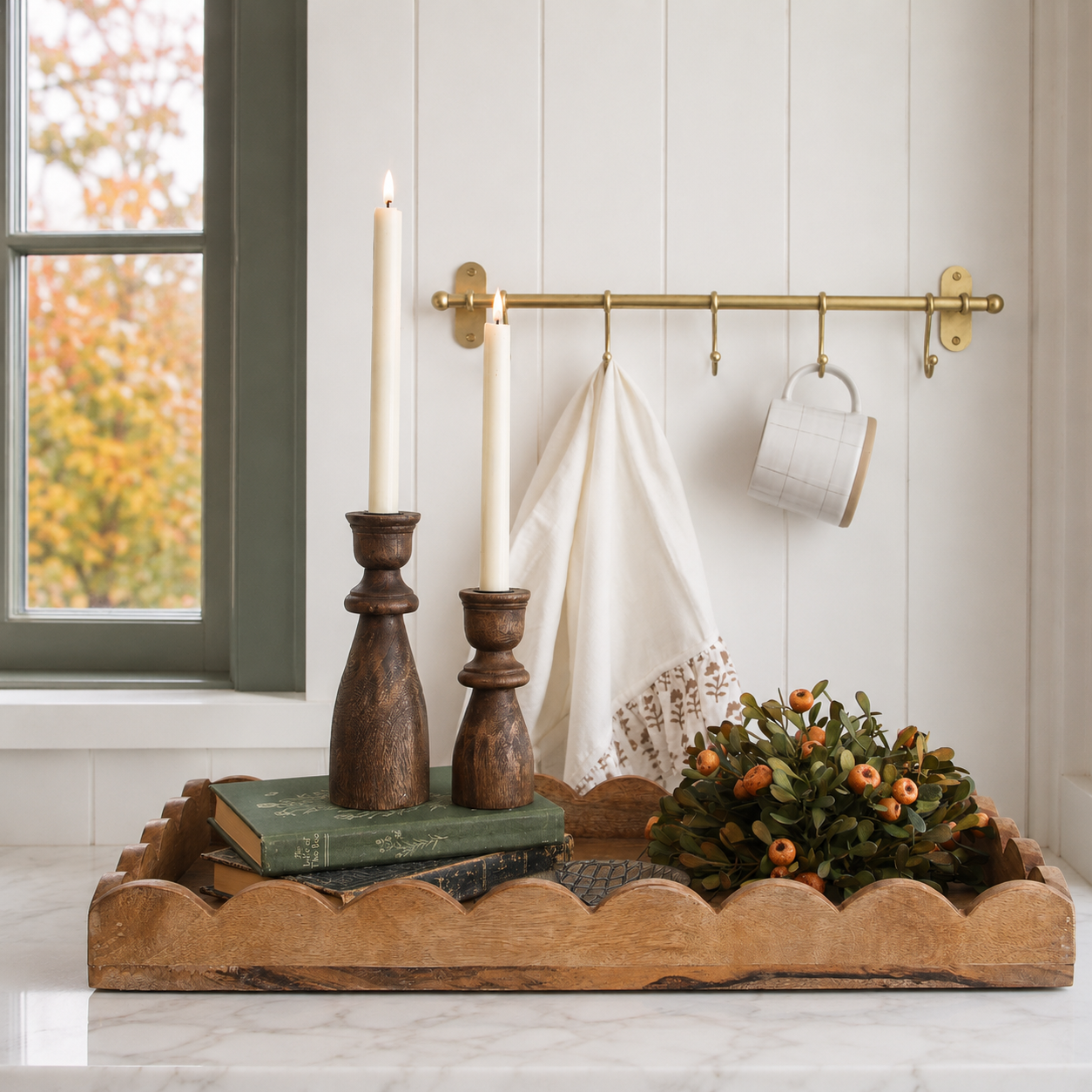 8" Dark Wood Taper Candle Holder