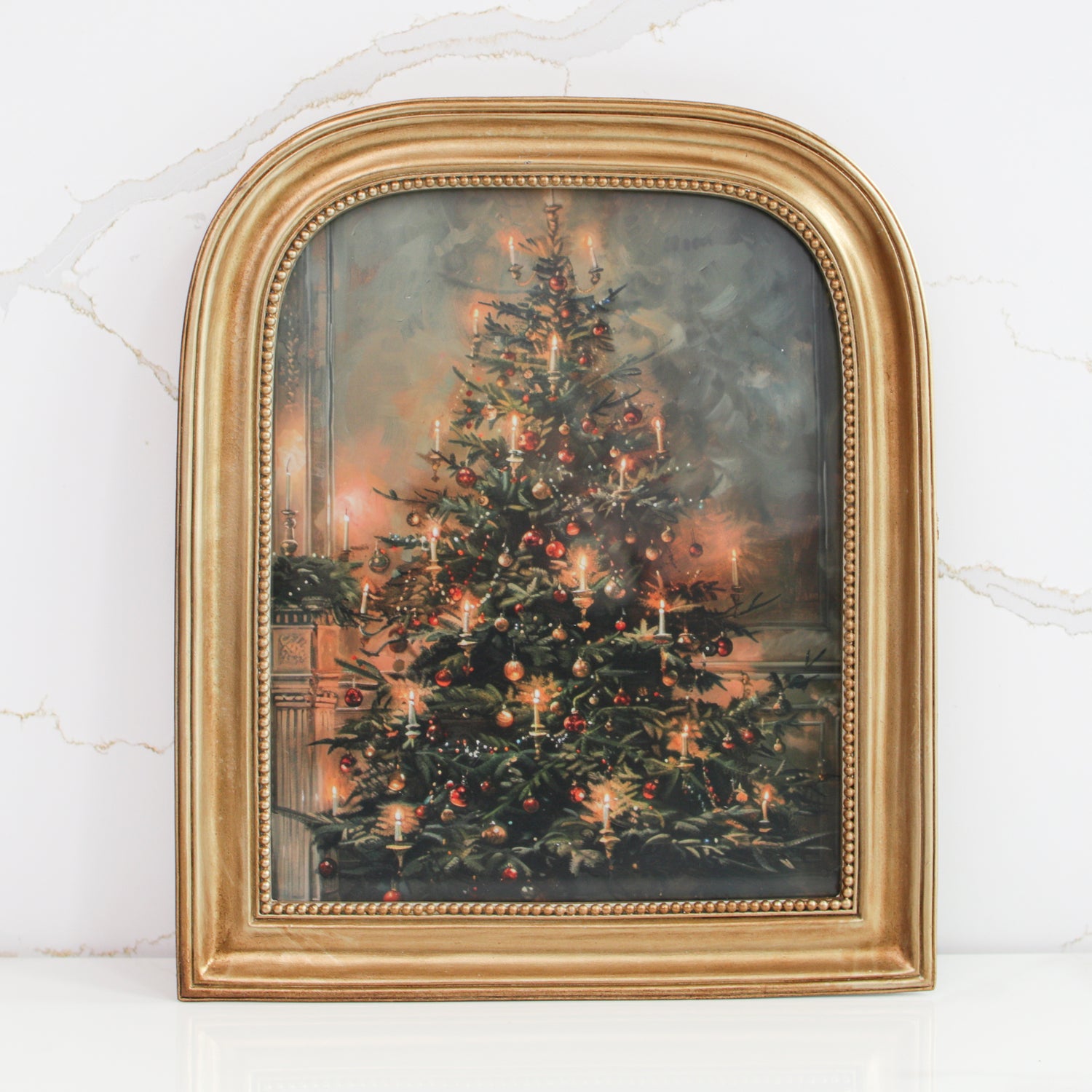 Antique Gold Arched Frame with Christmas Tree Print