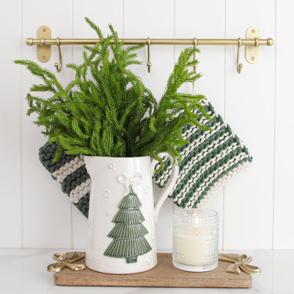 Green and Cream Knit Pot Holder Set, Narrow Stripes