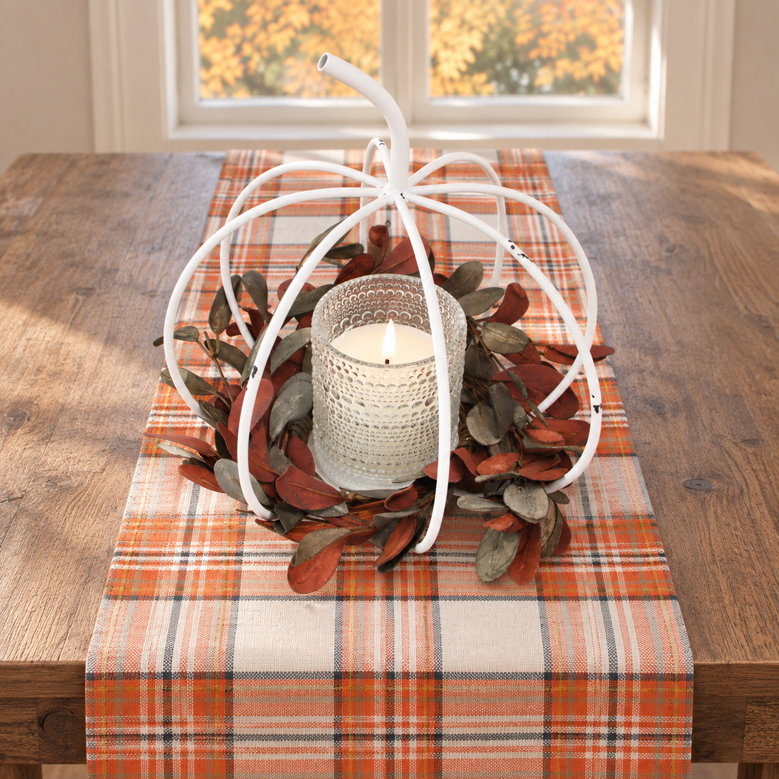 Mixed Fall Olive Leaf Candle Ring, Rust