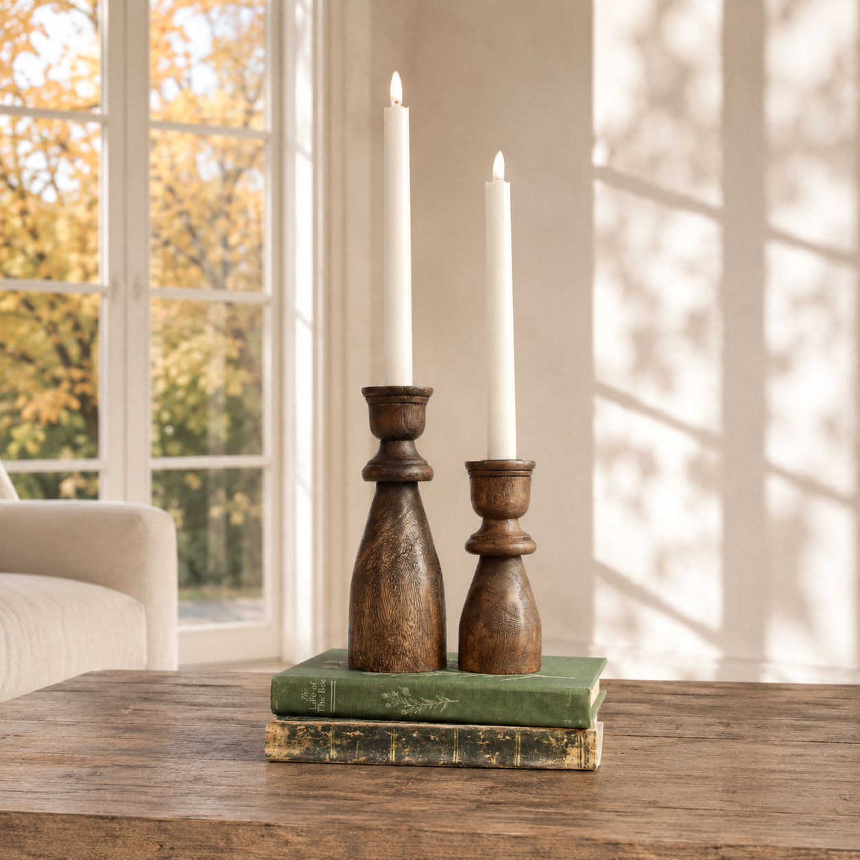 8" Dark Wood Taper Candle Holder